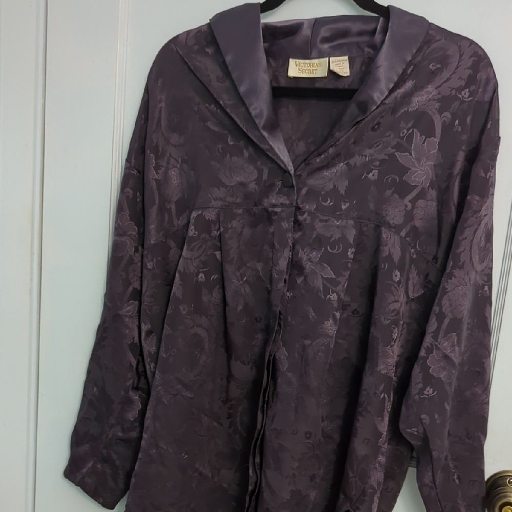 Victoria's Secret Sz P/S Gray Floral Vintage Sleep Shirt Long Sleeve Nightgown